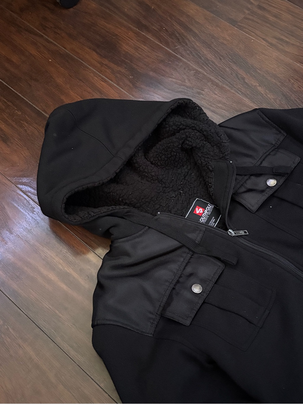 Southpole Men’s Xl Black Bomber Jacket Full Zip Hooded Lined Logo Solid